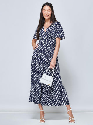 Jaylynn Flare Sleeve Jersey Maxi Dress, Navy Geo