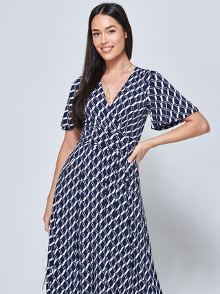 Jaylynn Flare Sleeve Jersey Maxi Dress, Navy Geo