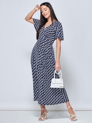 Jaylynn Flare Sleeve Jersey Maxi Dress, Navy Geo