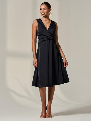 Sleeveless Waist Detail Midi Dress, Black