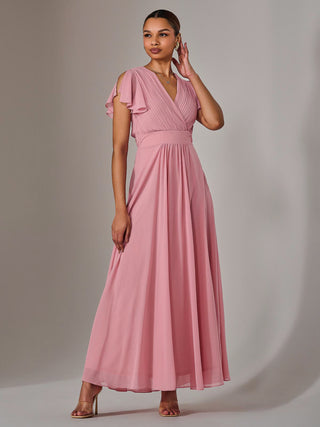 Chiffon Pleated Maxi Dress, Dusty Pink