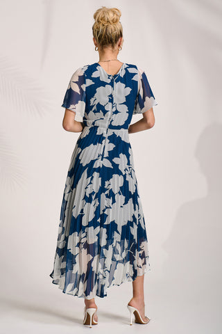 Pleated Chiffon Maxi Dress, Beige Floral
