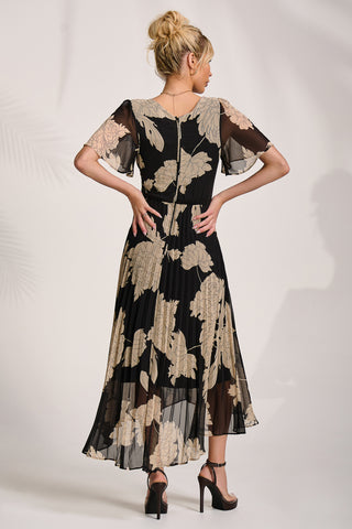 Pleated Chiffon Maxi Dress, Black Floral