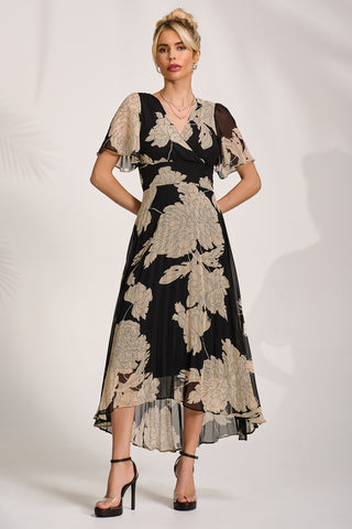 Pleated Chiffon Maxi Dress, Black Floral