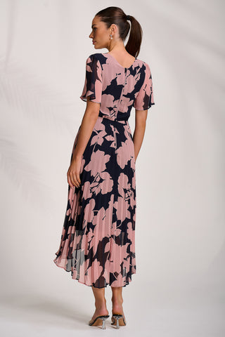 Pleated Chiffon Maxi Dress, Pink Floral