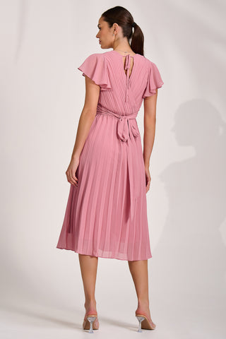 Ruffle Pleated Chiffon Midi Dress, Dusty Pink