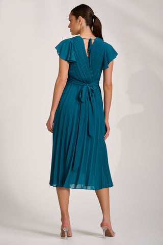 Ruffle Pleated Chiffon Midi Dress, Teal