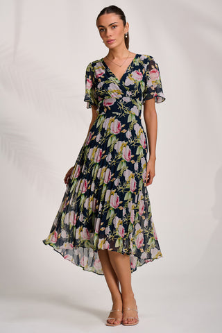 Pleated Chiffon Maxi Dress, Pink Rose