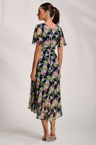 Pleated Chiffon Maxi Dress, Pink Rose