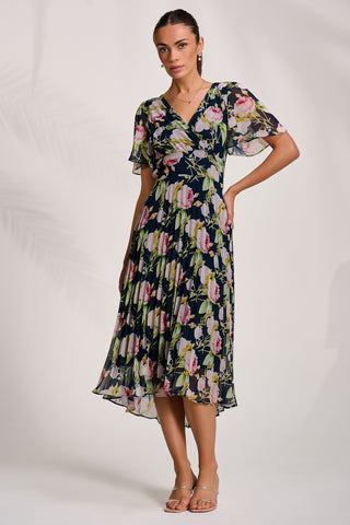 Pleated Chiffon Maxi Dress, Pink Rose
