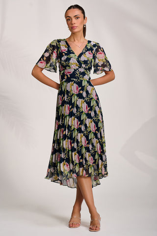 Pleated Chiffon Maxi Dress, Pink Rose