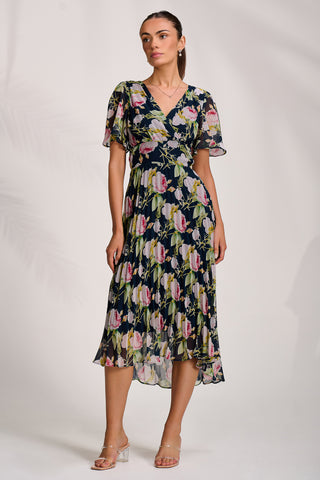 Pleated Chiffon Maxi Dress, Pink Rose
