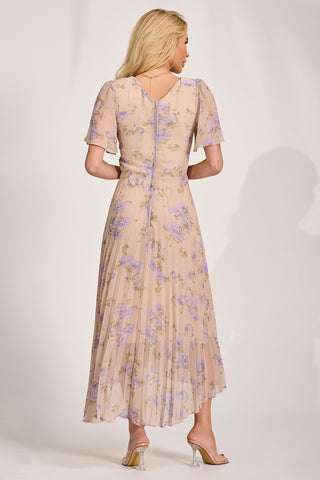 Chiffon Pleated Maxi Dress, Yellow Floral