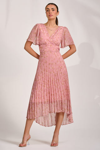 Chiffon Pleated Maxi Dress, Dusty Pink