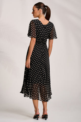 Pleated Chiffon Maxi Dress, Black Spot
