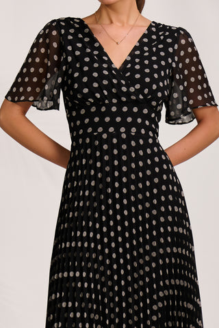 Pleated Chiffon Maxi Dress, Black Spot