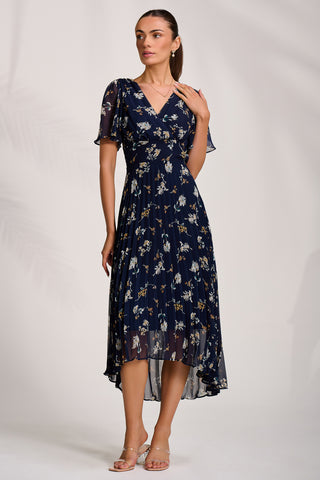 Pleated Chiffon Maxi Dress, Floral Multi