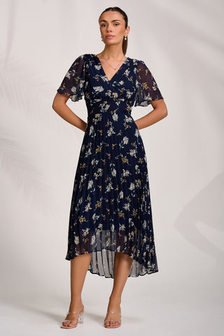 Pleated Chiffon Maxi Dress, Floral Multi