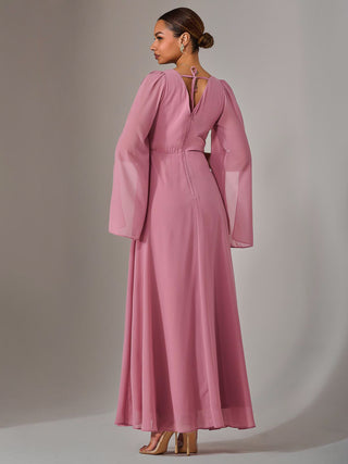 Chiffon Cap Sleeve Maxi Dress, Dusty Pink