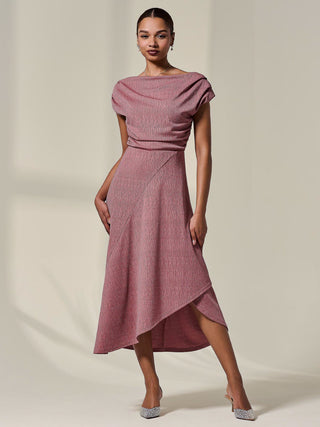 Asymmmetric Draped Midi Dress, Rosewood