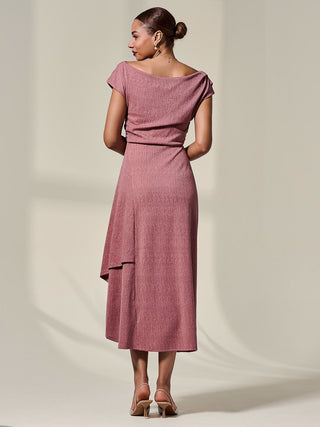 Asymmmetric Draped Midi Dress, Rosewood