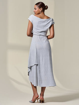 Asymmmetric Draped Midi Dress, White