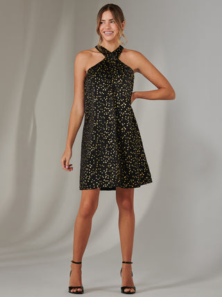 Halter Neck Tie Mini Dress, Black