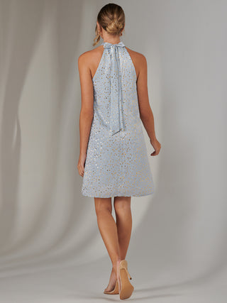 Halter Neck Tie Mini Dress, Light Blue