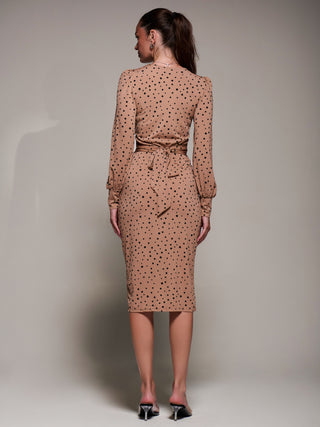 Jersey Wrap Slit Pencil Dress, Black Spot