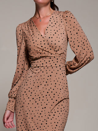 Jersey Wrap Slit Pencil Dress, Black Spot