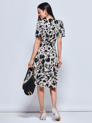 Loretta Wrap Tie Waist Skater Dress, Abstract Multi