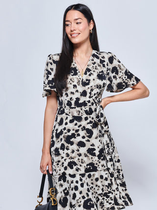 Loretta Wrap Tie Waist Skater Dress, Abstract Multi