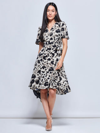 Loretta Wrap Tie Waist Skater Dress, Abstract Multi