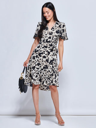 Loretta Wrap Tie Waist Skater Dress, Abstract Multi
