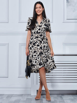 Loretta Wrap Tie Waist Skater Dress, Abstract Multi