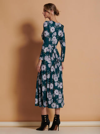 Devorah Printed Jersey Long Sleeve Maxi Dress, Green Floral