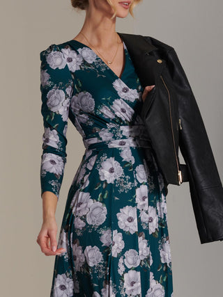 Devorah Printed Jersey Long Sleeve Maxi Dress, Green Floral