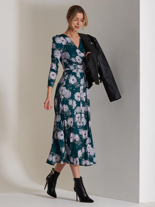 Devorah Printed Jersey Long Sleeve Maxi Dress, Green Floral