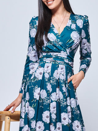 Devorah Printed Jersey Long Sleeve Maxi Dress, Green Floral