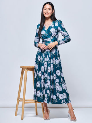 Devorah Printed Jersey Long Sleeve Maxi Dress, Green Floral