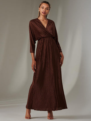 Ruffle Hem Chiffon Midi Dress, Chocolate