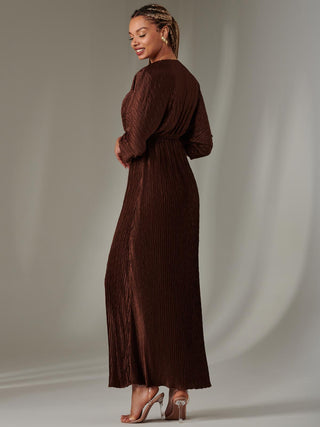 Ruffle Hem Chiffon Midi Dress, Chocolate