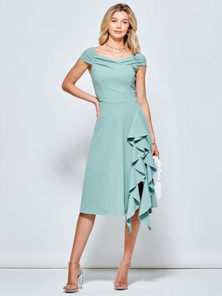 Skylar Off Shoulder Ruffle Hem Dress, Mint Green