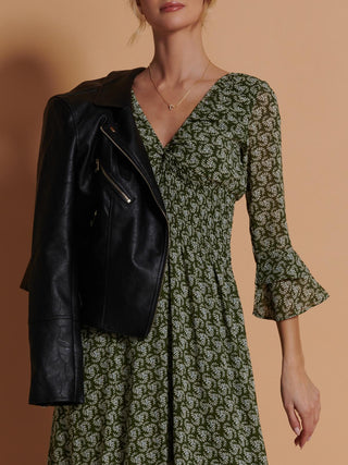 Qaiya Shirred Chiffon Maxi Dress, Green Floral