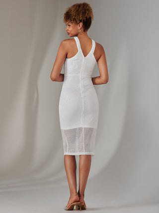 Cross Neck Slit Bodycon Dress, White
