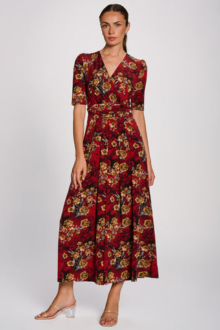Printed Jersey Maxi Dress, Burgundy Floral