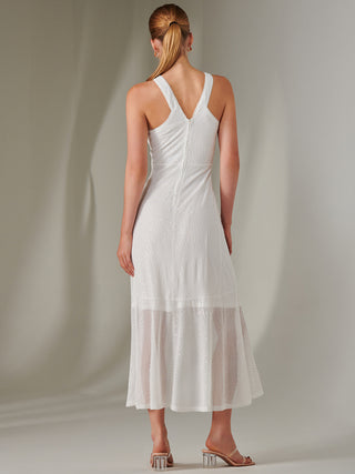 Cross Neck Frill Hem Maxi Dress, White