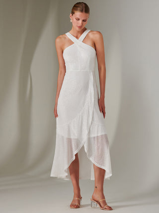 Cross Neck Frill Hem Maxi Dress, White