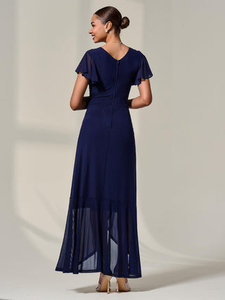 Plain Wrap Mesh Maxi Dress, Navy