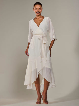 Wrap Tie Front Midi Dress, Cream